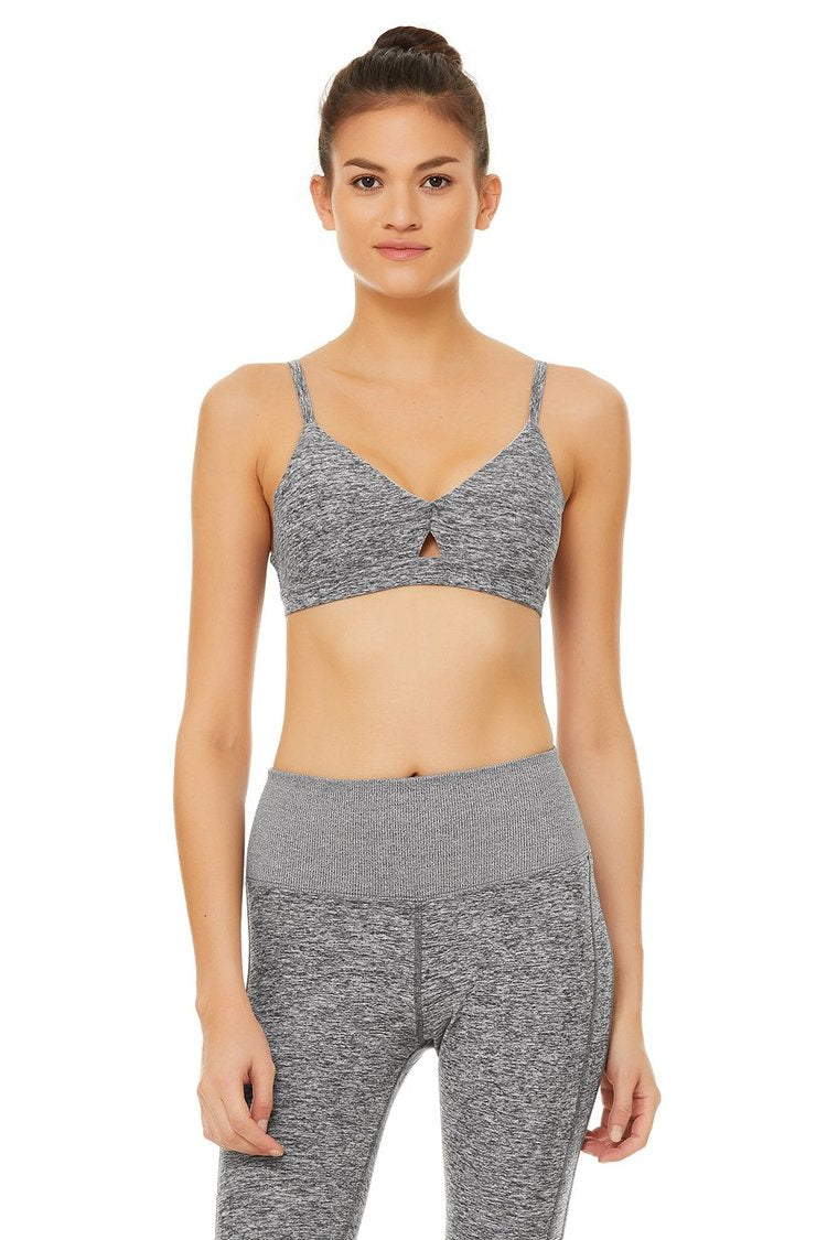 Ribbed Defined Long Sleeve Bra in Athletic Heather Grey by Alo