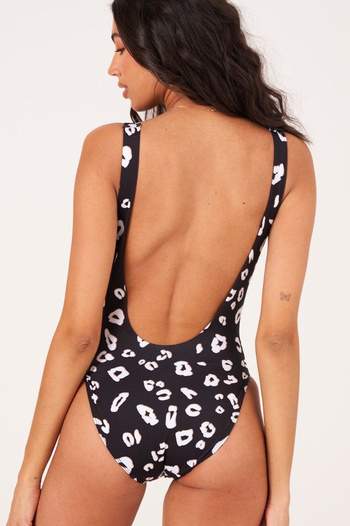 ONZIE High Leg One Piece Swimsuit Black and White Leopard | Shop at SPORTLES.com