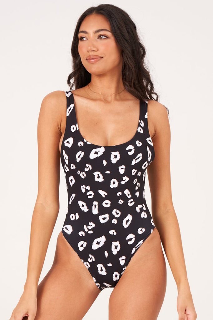 ONZIE High Leg One Piece Swimsuit Black and White Leopard | Shop at SPORTLES.com