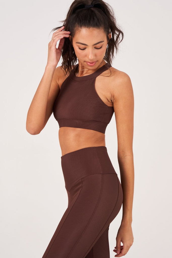 ONZIE High Neck Crop Top Brown Rib | Shop Online at SPORTLES.com