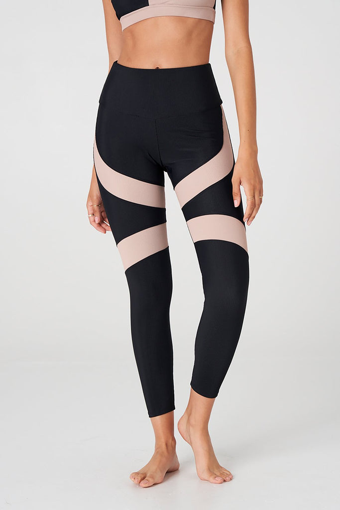 ONZIE Cadence Midi Legging Black Rib/Taupe Rib | Shop Online at SPORTLES.com