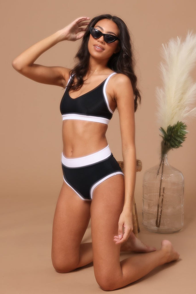 ONZIE Color Block Bra Black White Rib | Shop at SPORTLES.com