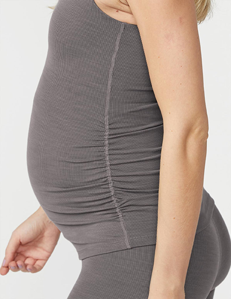 BEYOND YOGA Heather Rib Shirred Maternity Tank - Shop at Sportles.com