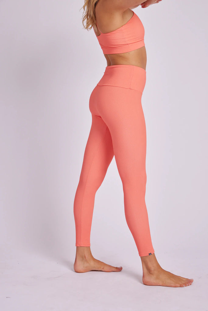 ONZIE High Rise Rib Legging Peach Punch Rib | Shop Online at SPORTLES.com